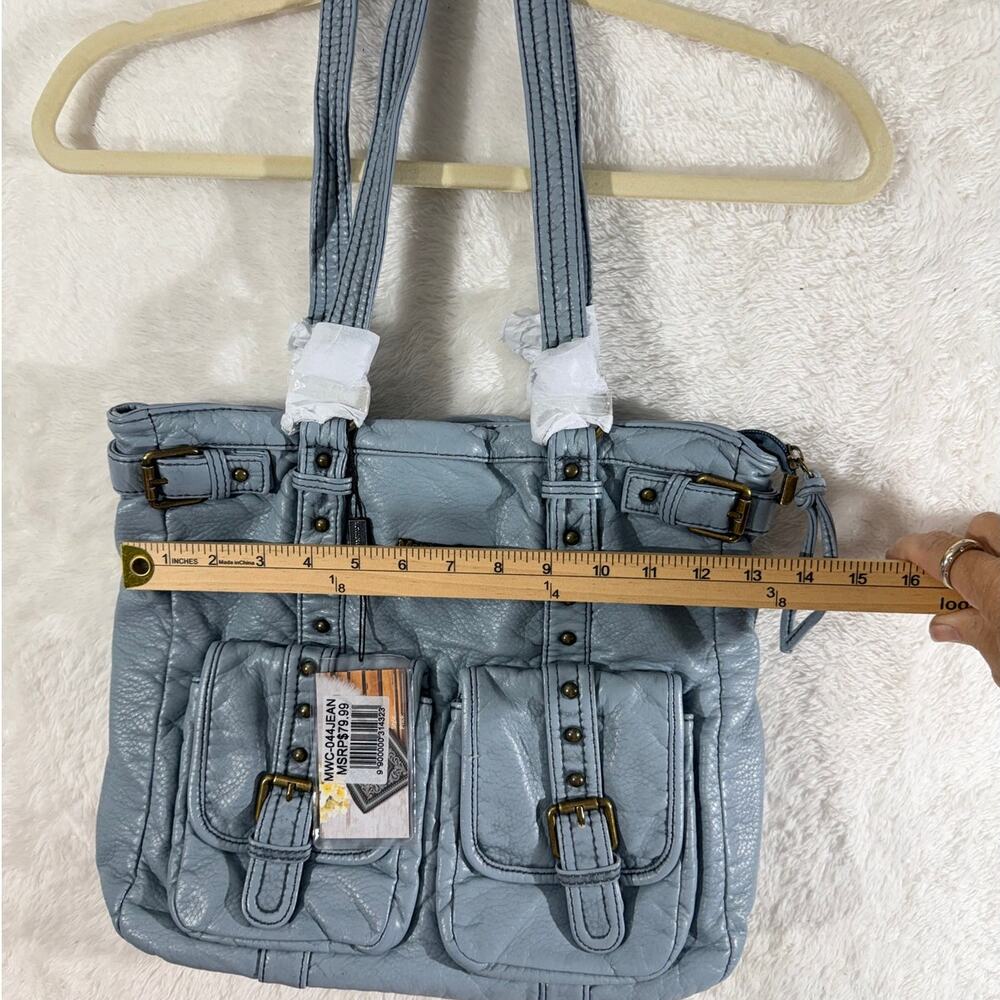 Montana West Select Tote Front Dual Pockets Distressed Leather Texture NWT